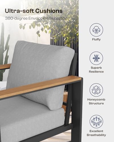 Aluminum Outdoor Patio Loveseat, Rustproof 2-Seater Sofa with Thick Washable & Removable Cushions, All-Weather Patio Furniture Couch for Deck, Balcony, Porch, Yard, Garden, Poolside, Indoor, Gray