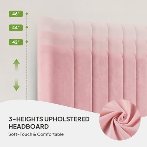 Welzona Full Size Velvet Upholstered Bed Frame with Tufted Headboard, Pink