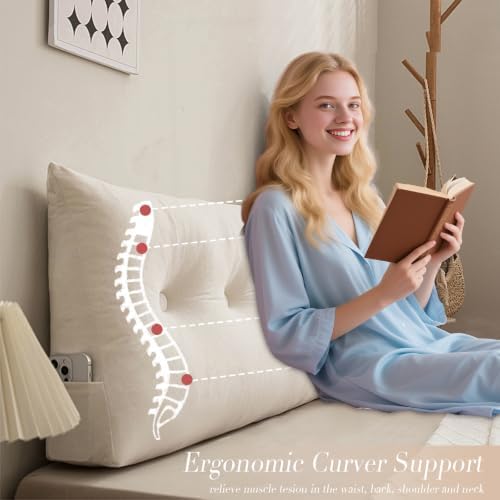 Wedge Headboard Pillow Twin XL, College Dorm Essentials Bed Reading