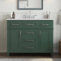 42 Inch Green Bathroom Vanity with Sink, Pre Assembled | Freestanding Solid Wood Bathroom Vanities with 2 Soft Close Doors & 5 Dovetail Drawers, 0.78" Stone Top, Backsplash
