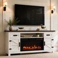 Fireplace TV Stand with Barn Door, 70 inch,White&Black