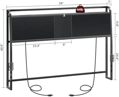 MAHANCRIS Headboard Queen Size with 2 Power Strips and Flip Door Storage