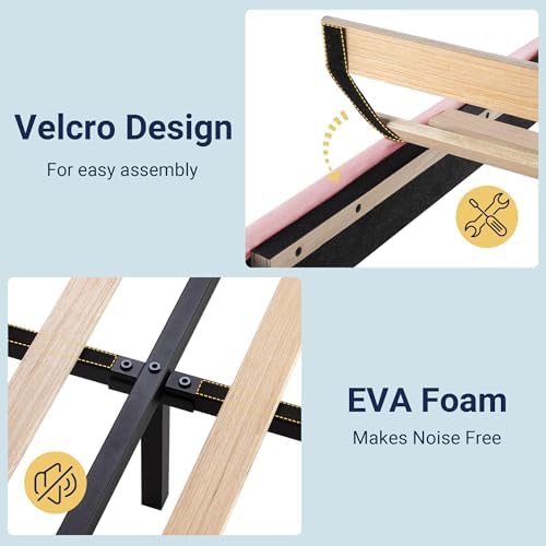 Allewie Full Size Platform Bed Frame with Velvet Upholstered Headboard Pink