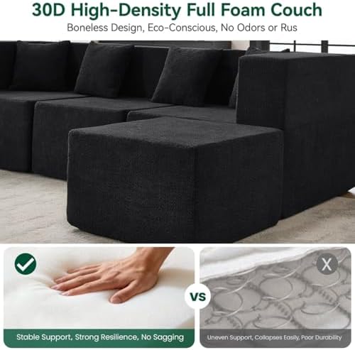 MONVANE Oversized U-Shaped 8 Seat Modular Sectional Sofa, Jet Black
