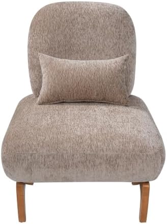 Merax Linen Accent Chair with Curved Wood Base and Lumbar Pillow, Espresso