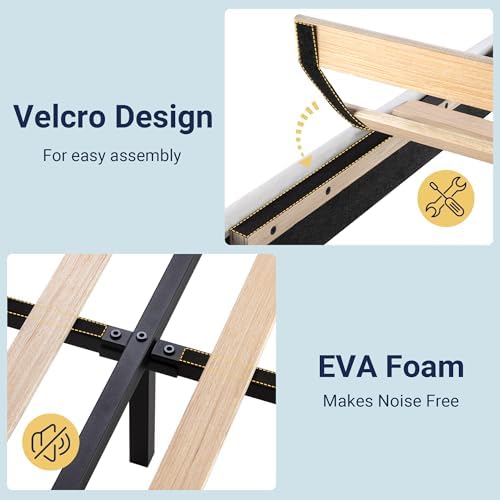 Allewie Twin Size Platform Bed Frame with Velvet Upholstered Headboard