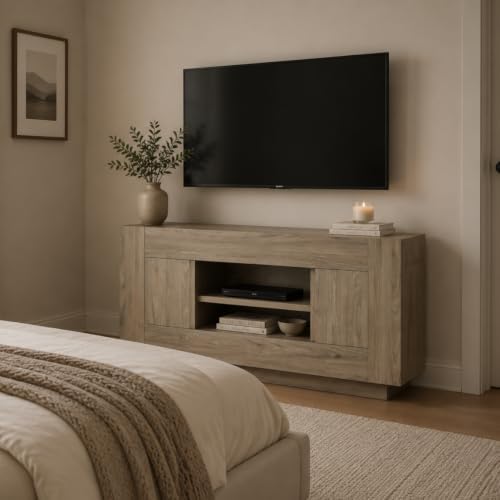 OKD Modern 55" TV Stand for 65" TV, Thick Block Media Console, Alder Grey