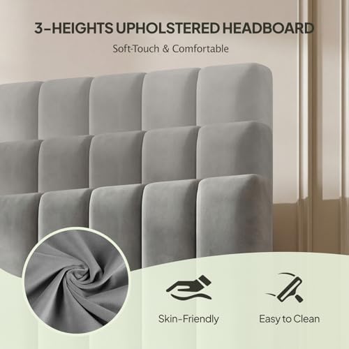 Welzona Queen Upholstered Bed Frame with Headboard & 4 Storage Drawer, Grey
