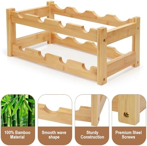 Bamboo Wine Rack, 2-Tier 8 Bottles Wine Storage Cabinet Shelf