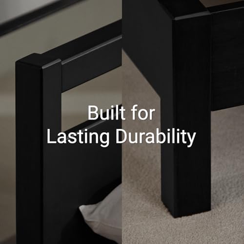 LIFEMENT Signature Wood Platform Bed Frame with Headboard, Essential, Noise Free, Under Bed Storage, No Box Spring Needed, Easy Assembly (Black, Twin)