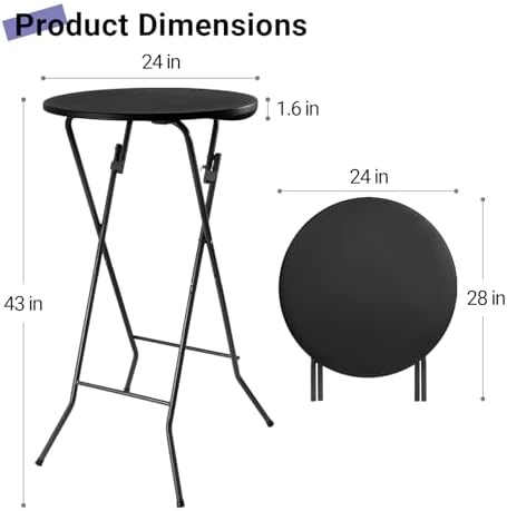 Byliable 24in Round Folding Cocktail Table, Plastic Bar Height Table, Black