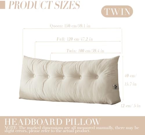 Wedge Headboard Pillow Twin XL, College Dorm Essentials Bed Reading