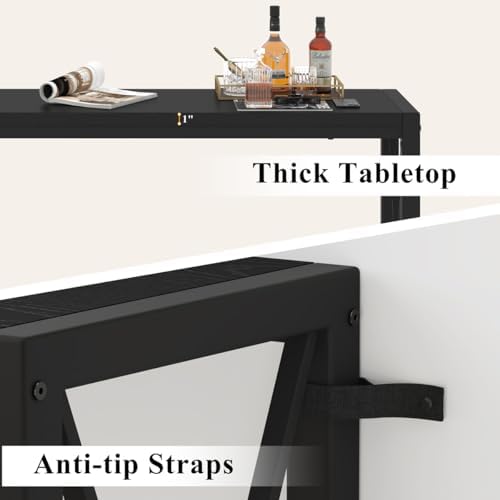 BON AUGURE Bar Table, 55 in Counter Height Pub Table, Tall Narrow Behind Couch Sofa Table, High Top Wood Long Console Tables for Home, Living Room (Black Oak)