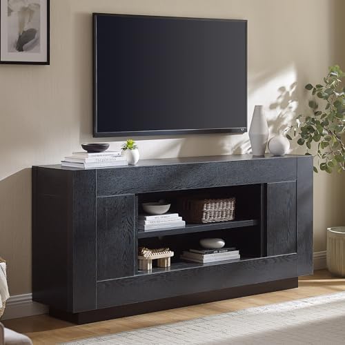 OKD Modern 70" TV Stand for 80" TV, Thick Block Media Console, Black Oak