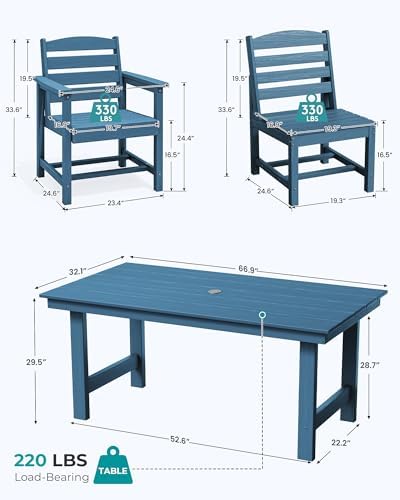 SERWALL Armless Outdoor Dining Set, Patio Dining Set for 6, Blue