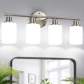 Zarbitta 4-Light Bathroom Light Fixtures, Brushed Nickel Modern Vanity Lights with Milky White Frosted Glass Shades, Bathroom Wall Lamp for Mirror Kitchen Living Room