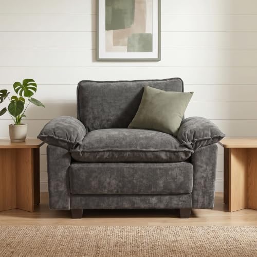 Modern Cloud Single Sofa, Comfy Chenille Couch for Living Room, Dark Gray