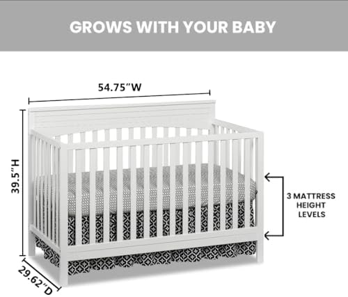 Oxford Baby Harper 4-in-1 Convertible Crib, Snow White, GreenGuard Gold Certified