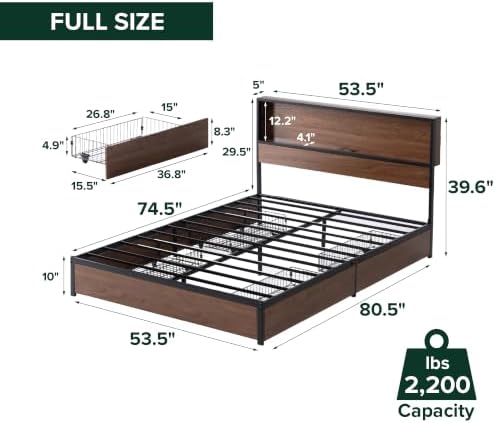 Zinus Kai Platform Bed Frame, Four Underbed Storage Drawers, Full
