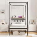 Twin Canopy Bed Frame with Storage Headboard Minimalist Style 4 Posters Bed