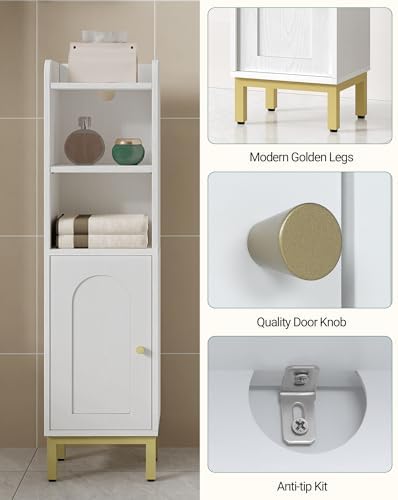 Hzuaneri Bathroom Storage Cabinet, Small Corner Floor Cabinet | Narrow Toilet Paper Holder, Bathroom Organizer with Adjustable Shelf, 2 Doors, for Small Spaces, White BC38213G