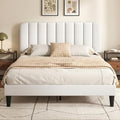 VECELO Full Size Bed Frame with Upholstered Headboard, Velvet Platform Bedframe Mattress Foundation, Strong Wood Slat Support, No Box Spring Needed,White