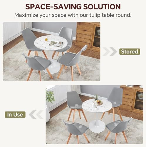 27.5" Tulip Round Dining Table with Metal Pedestal Marble Wh