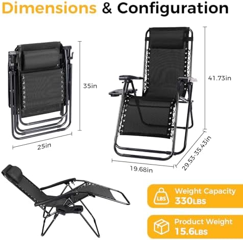 NEWBULIG Zero Gravity Chairs Set of 4, Folding Lounge Recliner Chair