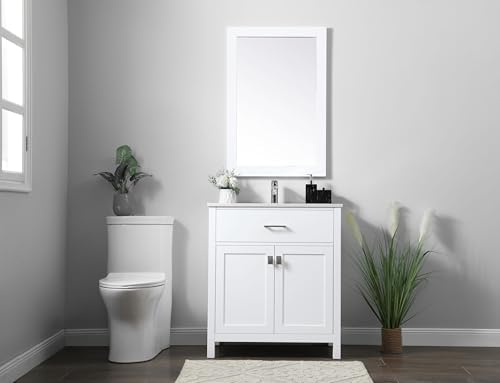 30" Pre-Assembled Bathroom Vanity with Sink, Engineered Wood, Calacatta White Engineered Marble Countertop Attached, Single Rectangle Porcelain Sink, White