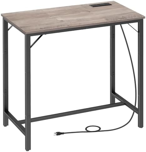 HOOBRO Bar Table with Charging Station, Rectangular Pub Table, High Top Coffee Table, Counter Bar Height Table, Narrow Long Dining Table, 35.4" L x 15.7" W x 35.6" H, Greige BG90UBT01