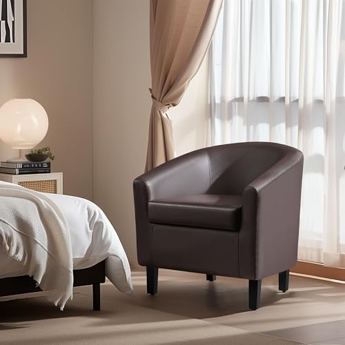 Yaheetech Accent Chairs, Faux Leather Barrel Armchairs Espresso