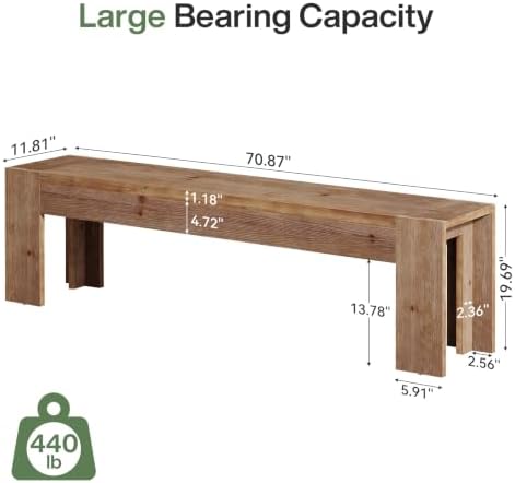 70.87" Solid Wood Entryway Bench, Extra Long Narrow Shoe Bench, Wood Mudroom Window Seating for Bedroom, Hallway, Dining Room, Foyer, Mudroom, Easy Assembly, Brown