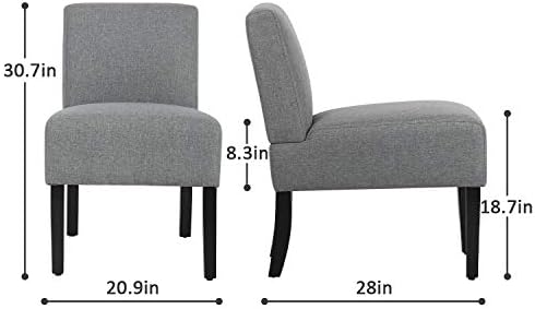 BestMassage Dining Chairs Accent Chair Armless Chair with Solid Wood Legs Home Furniture for Set of 2 Urban Style Modern Elegant Design Fabric Living Room Chairs,Grey