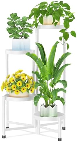 iDavosic.ly Plant Stand Indoor Outdoor, 4 Tier Metal Corner Shelf, White