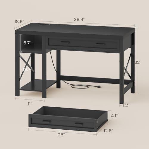 SEDETA 40" Farmhouse Small Desk with Drawers for Small Space, Bedroom