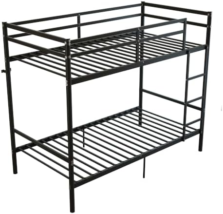 Bellemave Twin Over Twin Bunk Beds, Metal Bunk Bed Frame with Ladder and Guardrail for Kids, Adults, Black