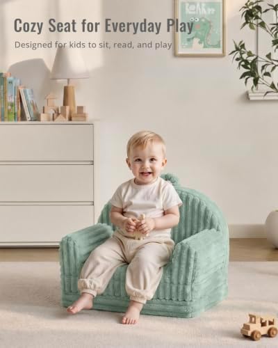 Blissful Diary Foldable Kids Couch, 2-in-1 Kids Sofa Chair, Sage Green