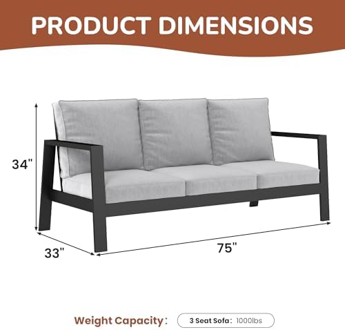 Wisteria Lane Aluminum Outdoor Couch, Patio Sofa with 5" Thick Cushions