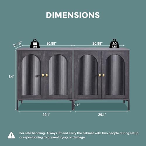 IFGET 123.5" W Modern Arch Sideboard Buffet Cabinet with Storage, Dark Grey