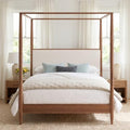 Merax Queen 4-Poster Wood Canopy Bed with Boucle Headboard, Walnut