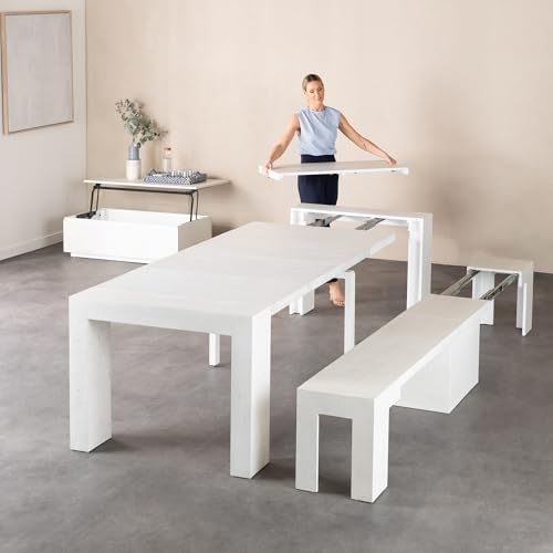 Transformer Table Solid Wood Extendable Dining Table, White