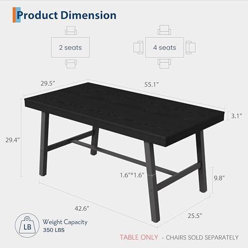 Garvee 55" Sturdy Kitchen Table, Writing Dining Table, Black