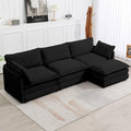 ROWHY 112'' Modular Sectional Cloud Couch with Movable Ottoman, 4 Seat Modern Corduroy Sofa, Deep Seat L Shaped Couch for Living Room Bedroom Apartment,Black
