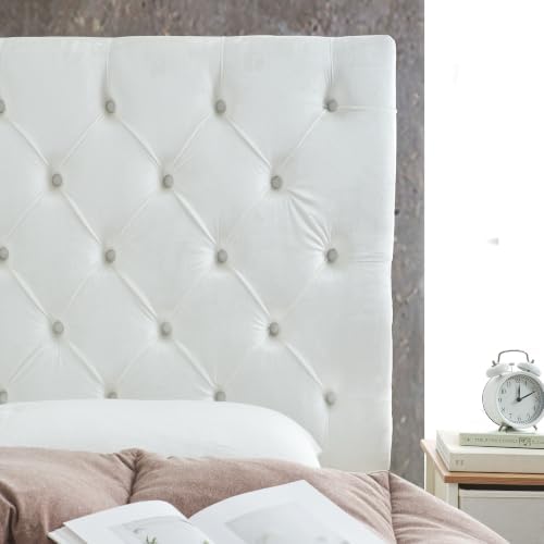 Tufted Velvet Plush College Dorm Twin XL Headboard - White with Legs