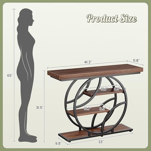Huuger 41.3 Inch Entryway Table, Console Table with Shelves, Sofa Table