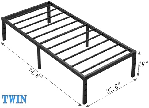 NEW JETO Metal Bed Frame,Twin Size Bed Frame with Storage Space,18 Inch