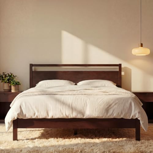 LIFEMENT Signature Wood Platform Bed Frame with Headboard, Essential, Noise Free, Under Bed Storage, No Box Spring Needed, Easy Assembly (Walnut, Queen (U.S. Standard))