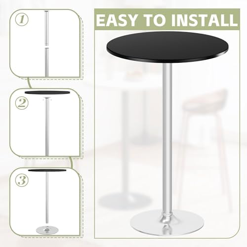 Flamaker Round Bistro Pub Table Modern Style Metal Base MDF Top Cocktail Bar Table Counter Bar Height for Pub, Dining Room, Party (4, Black-Silver)