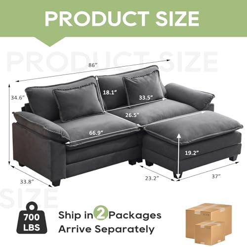 Oprisen 86" Modular Sectional Sofa, Comfy Deep Cloud Couch with Ottoman