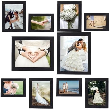 xnlkros Picture Frame Set 10 pack, Farmhouse Photo Frames, Gallery Wall Frame Collage, 8x10 5x7 4x6 Frames in 3 Different Finishes Picture Frames For Wall or Desk,Black